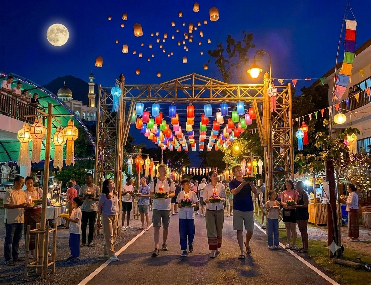 Traditional Lanna lantern entrance gate